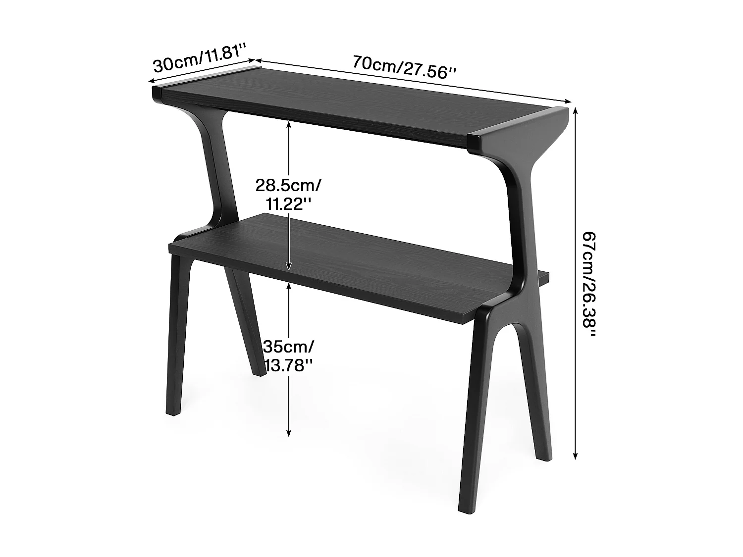 Table d'appoint en bois massif, table de chevet moderne pour canapé, table d'appoint haute et étroite à 2 niveaux,noire