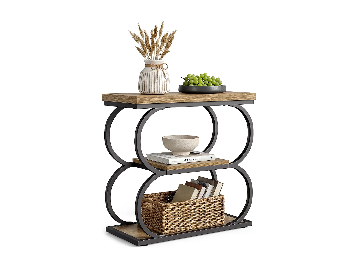 Table d'appoint étroite, table de chevet fine en bois à 3 niveaux pour salon, table de nuit mince en métal pour petits espaces