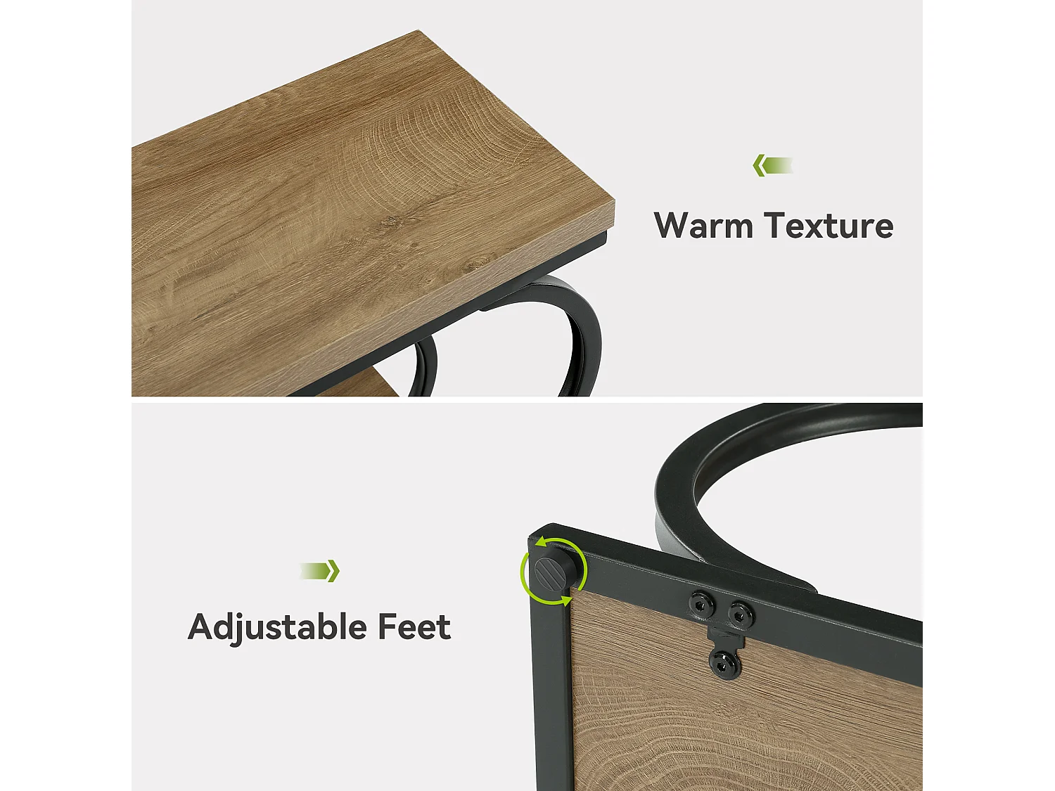 Table d'appoint étroite, table de chevet fine en bois à 3 niveaux pour salon, table de nuit mince en métal pour petits espaces