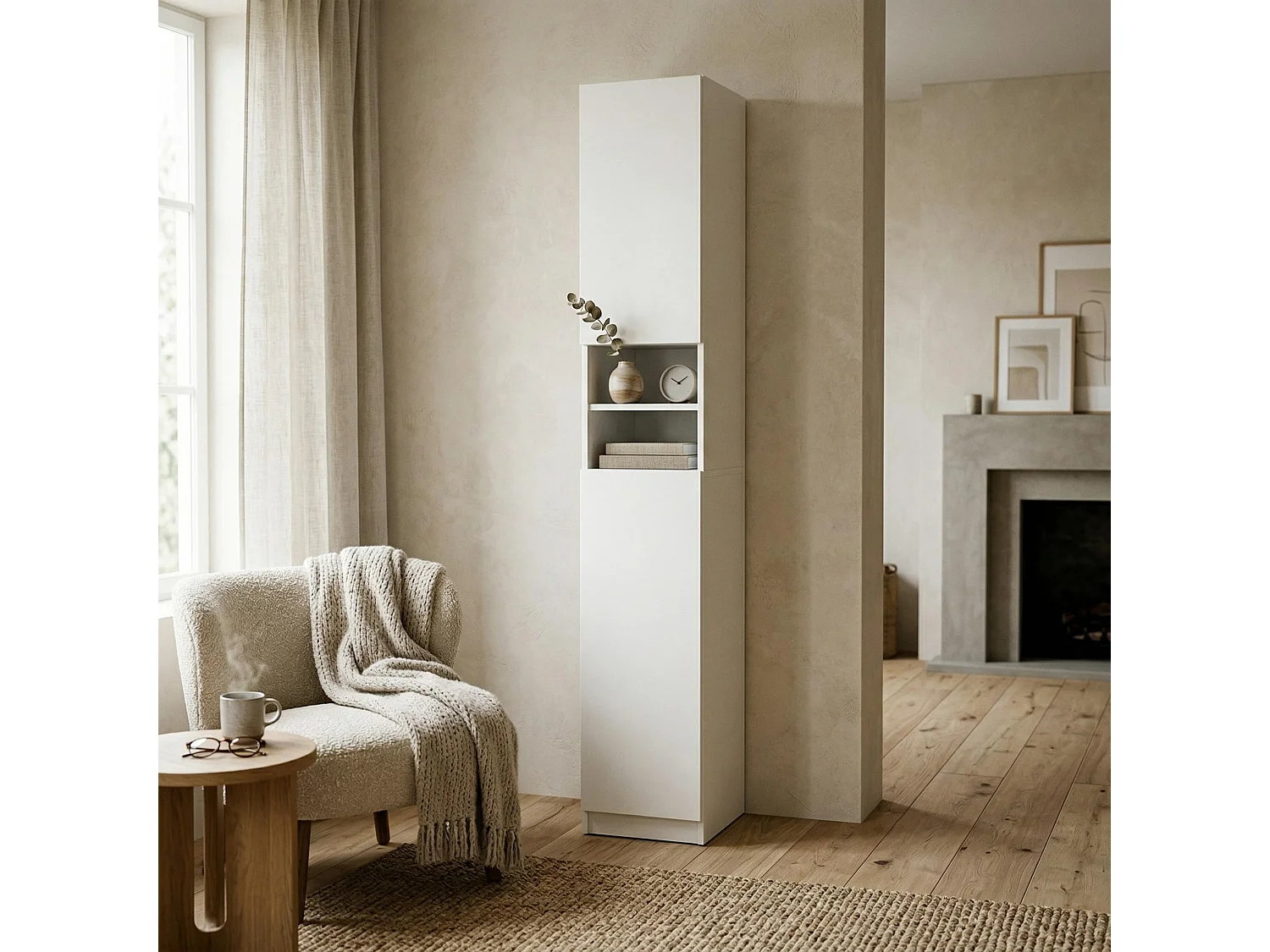 Colonna da bagno bianca da 180 cm – Mobile contenitore verticale con 2 ante, armadio moderno salvaspazio 30x31x180 cm