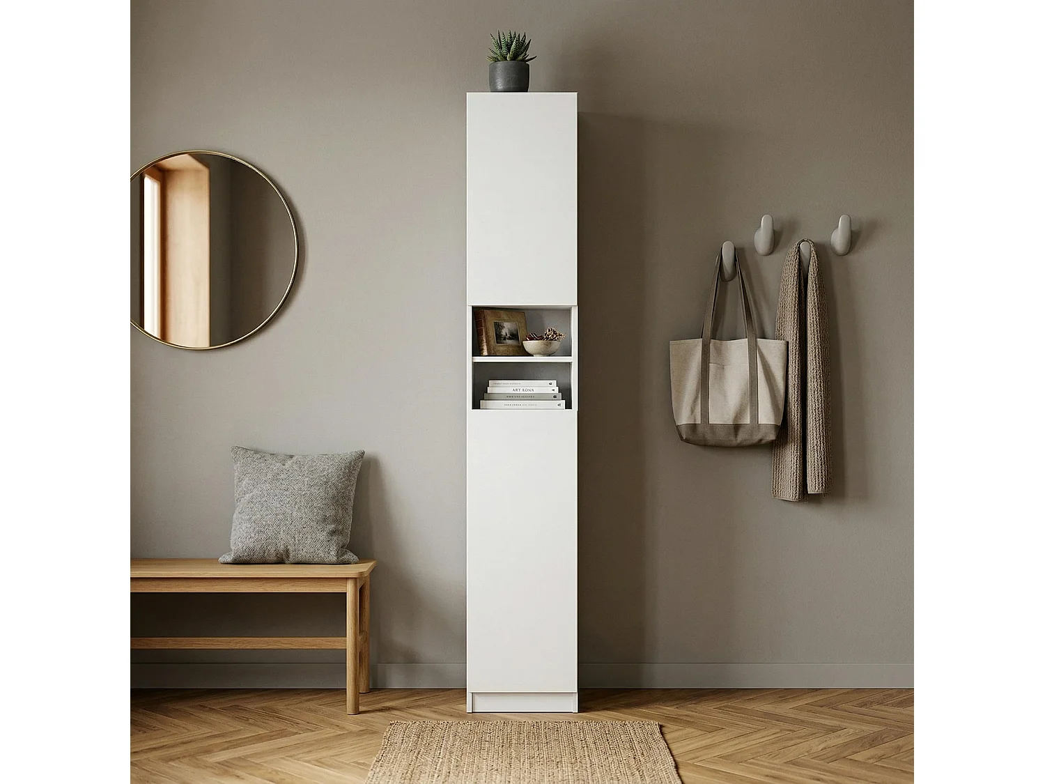Colonna da bagno bianca da 180 cm – Mobile contenitore verticale con 2 ante, armadio moderno salvaspazio 30x31x180 cm