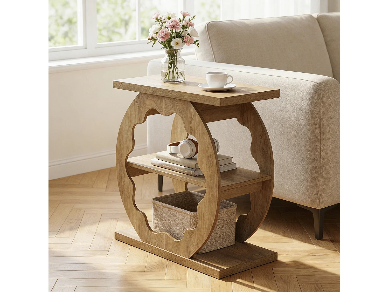 Wohnzimmer-Beistelltisch, Beistelltisch mit Ablage, 3-stufiger Couch-Beistelltisch schmaler Nachttisch für kleine Räume, Schlafzimmer
