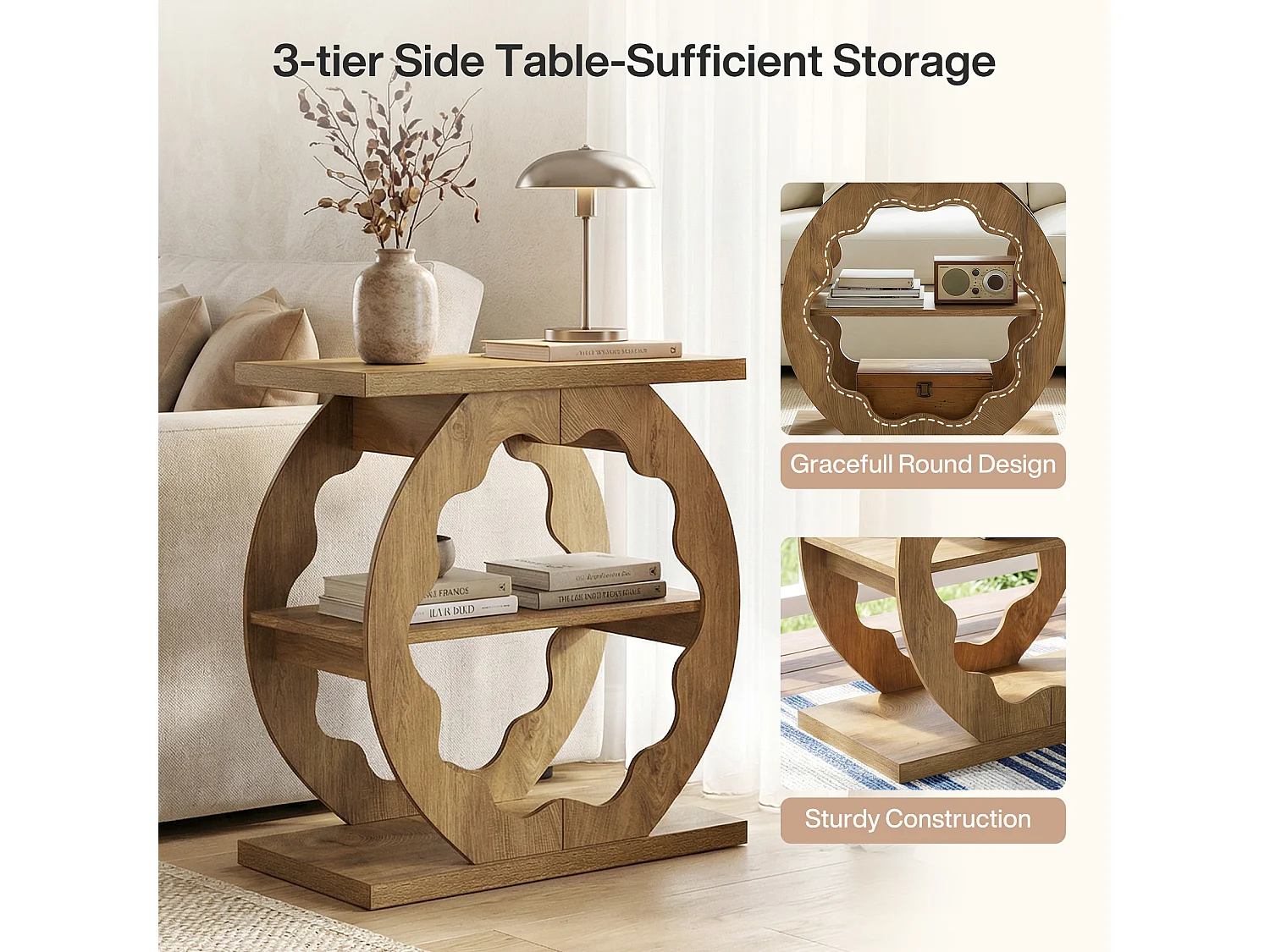 Wohnzimmer-Beistelltisch, Beistelltisch mit Ablage, 3-stufiger Couch-Beistelltisch schmaler Nachttisch für kleine Räume, Schlafzimmer