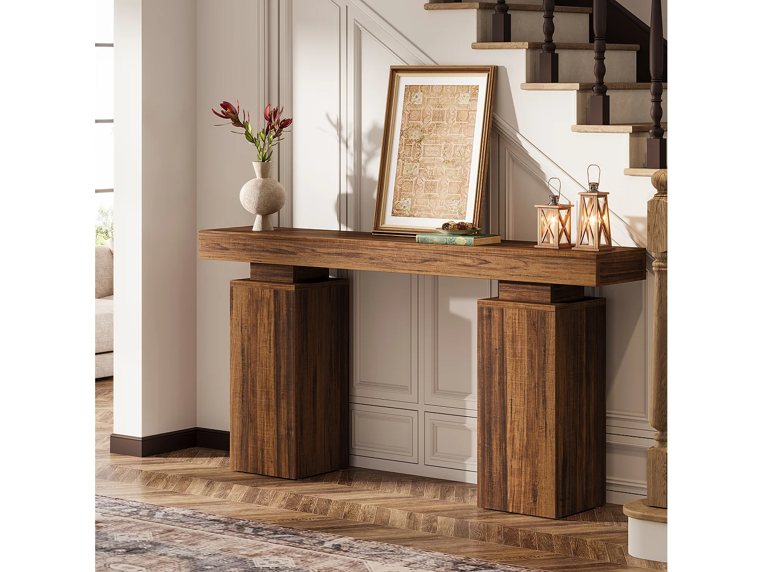 Console d'entrée de 160 cm pour salon, table d'appoint moderne à placer derrière un canapé.