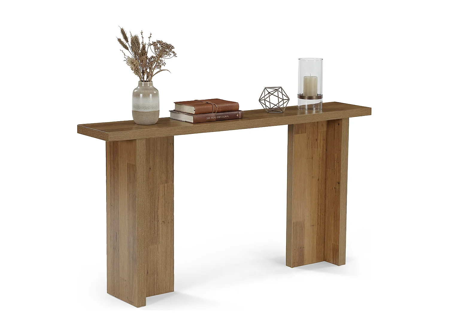 160 cm hohes modernes Konsole, schmales Eingangstisch mit Holzmaserung, minimalistischer Sofatisch für das Wohnzimmer