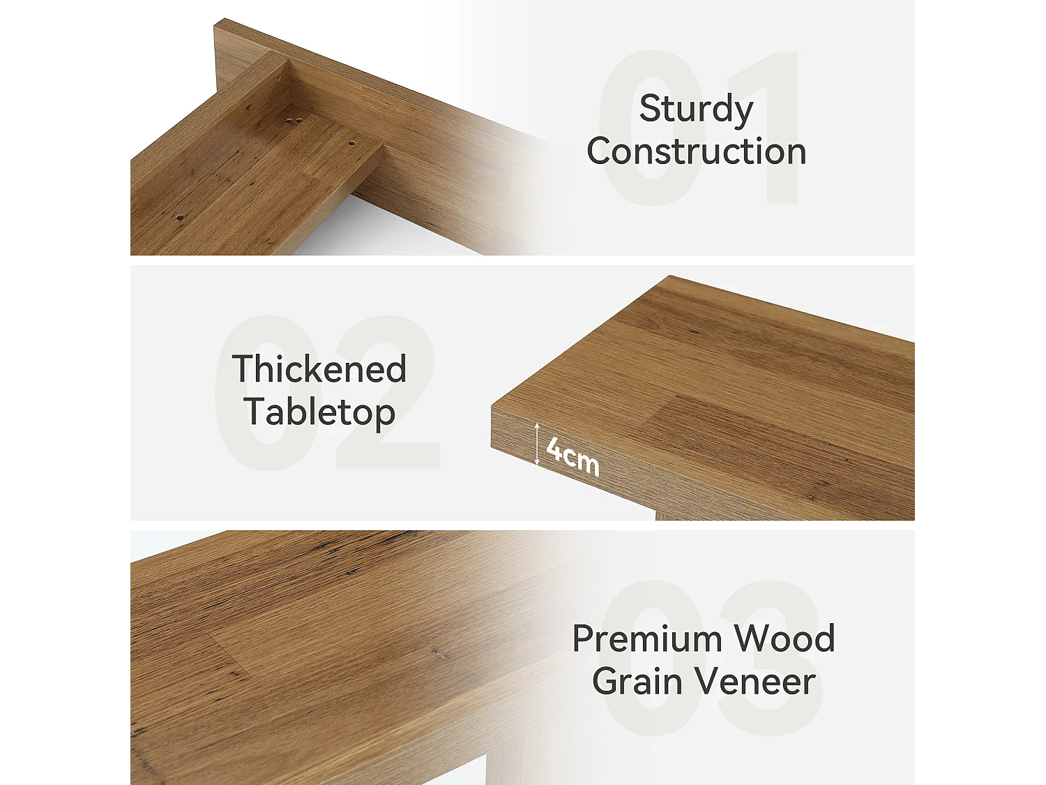 160 cm hohes modernes Konsole, schmales Eingangstisch mit Holzmaserung, minimalistischer Sofatisch für das Wohnzimmer