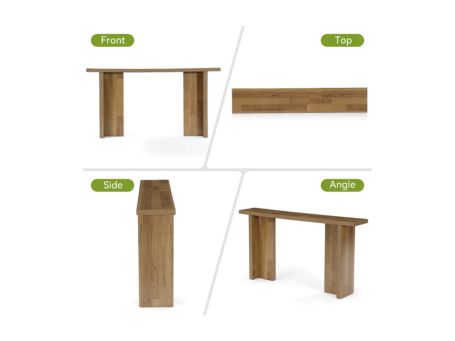 160 cm hohes modernes Konsole, schmales Eingangstisch mit Holzmaserung, minimalistischer Sofatisch für das Wohnzimmer