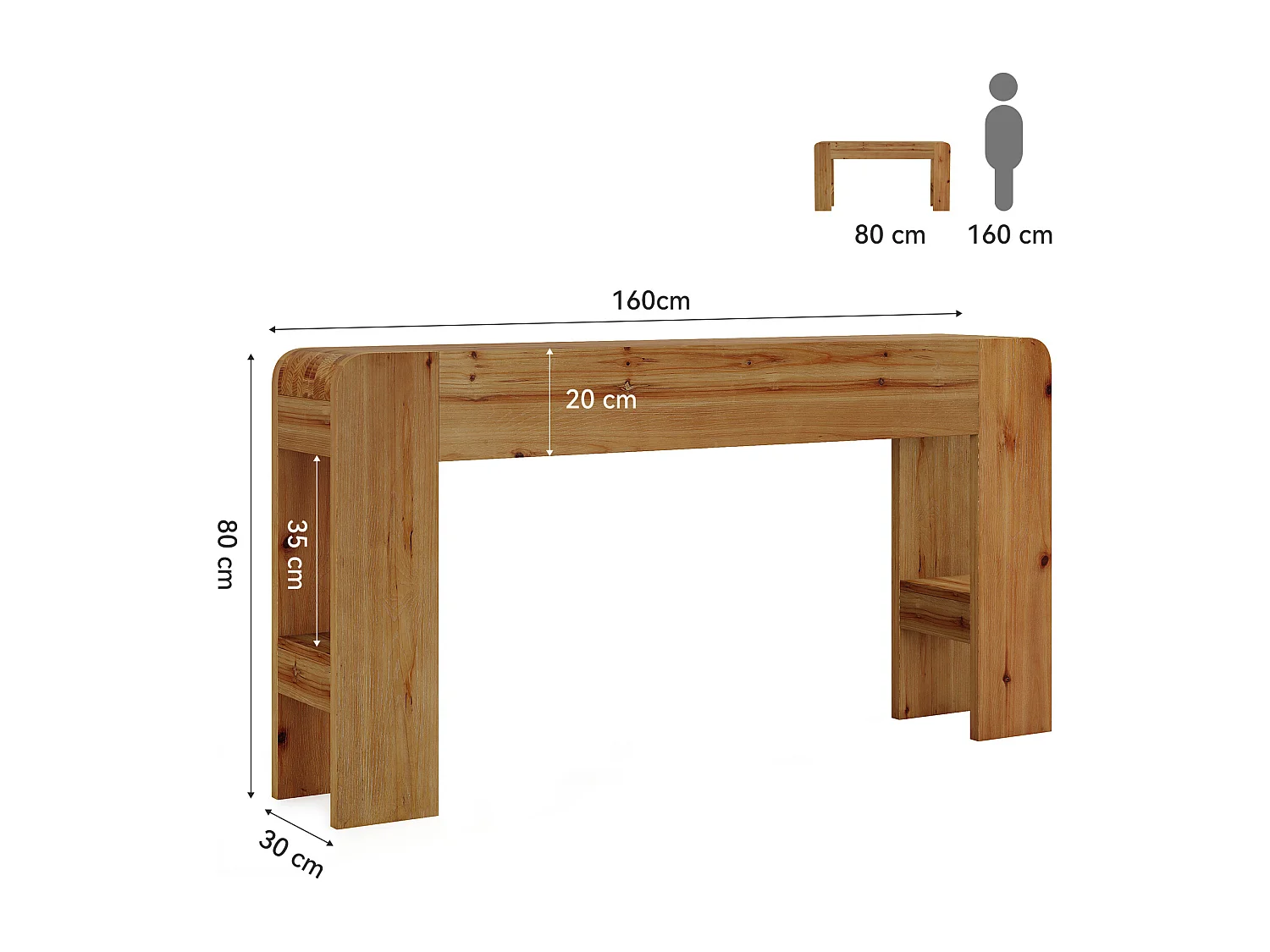 Console en bois massif de 160 cm, table d'appoint de style campagnard à placer derrière un canapé dans une entrée
