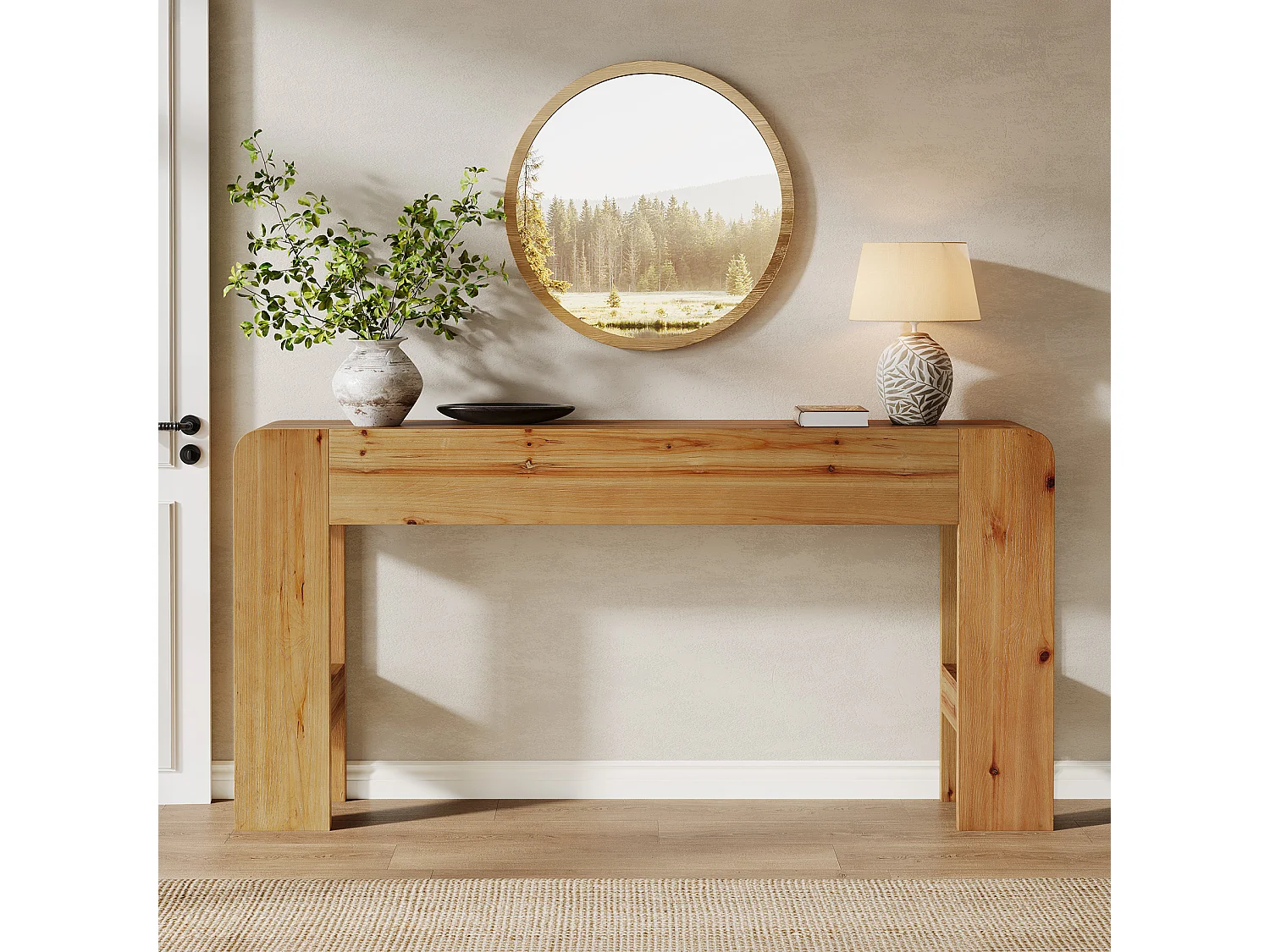Console en bois massif de 160 cm, table d'appoint de style campagnard à placer derrière un canapé dans une entrée