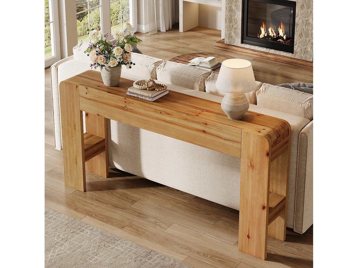 Console en bois massif de 160 cm, table d'appoint de style campagnard à placer derrière un canapé dans une entrée