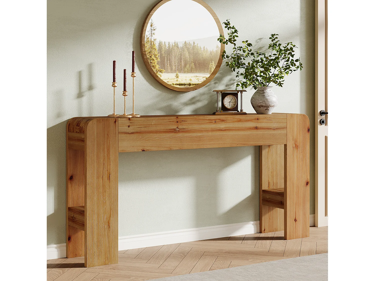 Console en bois massif de 160 cm, table d'appoint de style campagnard à placer derrière un canapé dans une entrée