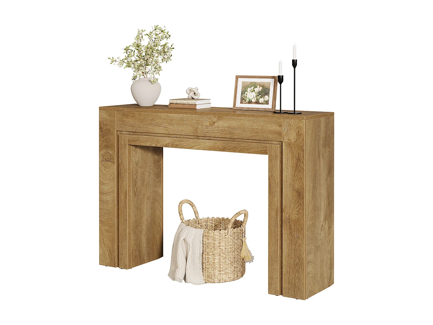 Console de 105 cm, table d'entrée étroite à double piètement, meuble d'appoint moderne pour entrée.