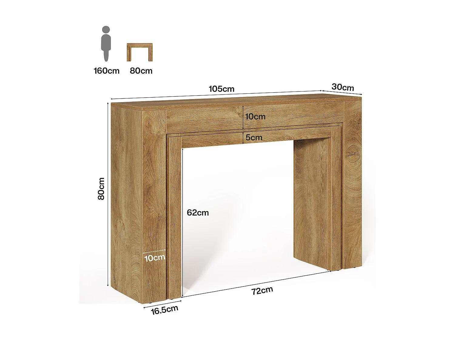 Console de 105 cm, table d'entrée étroite à double piètement, meuble d'appoint moderne pour entrée.