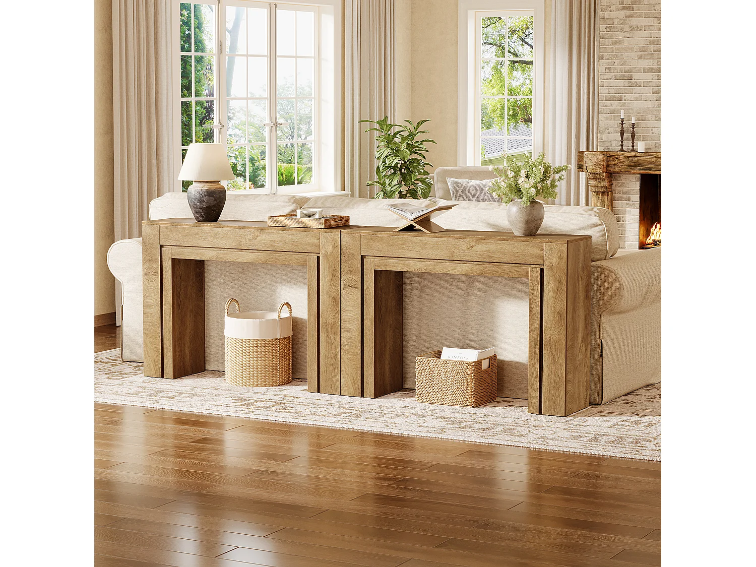 Console de 105 cm, table d'entrée étroite à double piètement, meuble d'appoint moderne pour entrée.