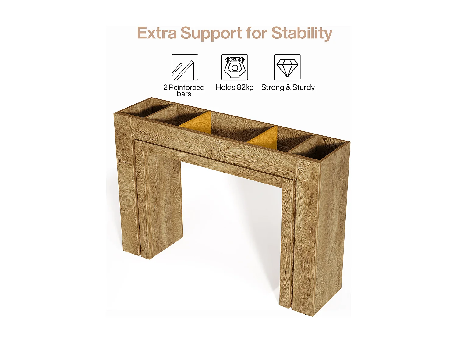 Console de 105 cm, table d'entrée étroite à double piètement, meuble d'appoint moderne pour entrée.