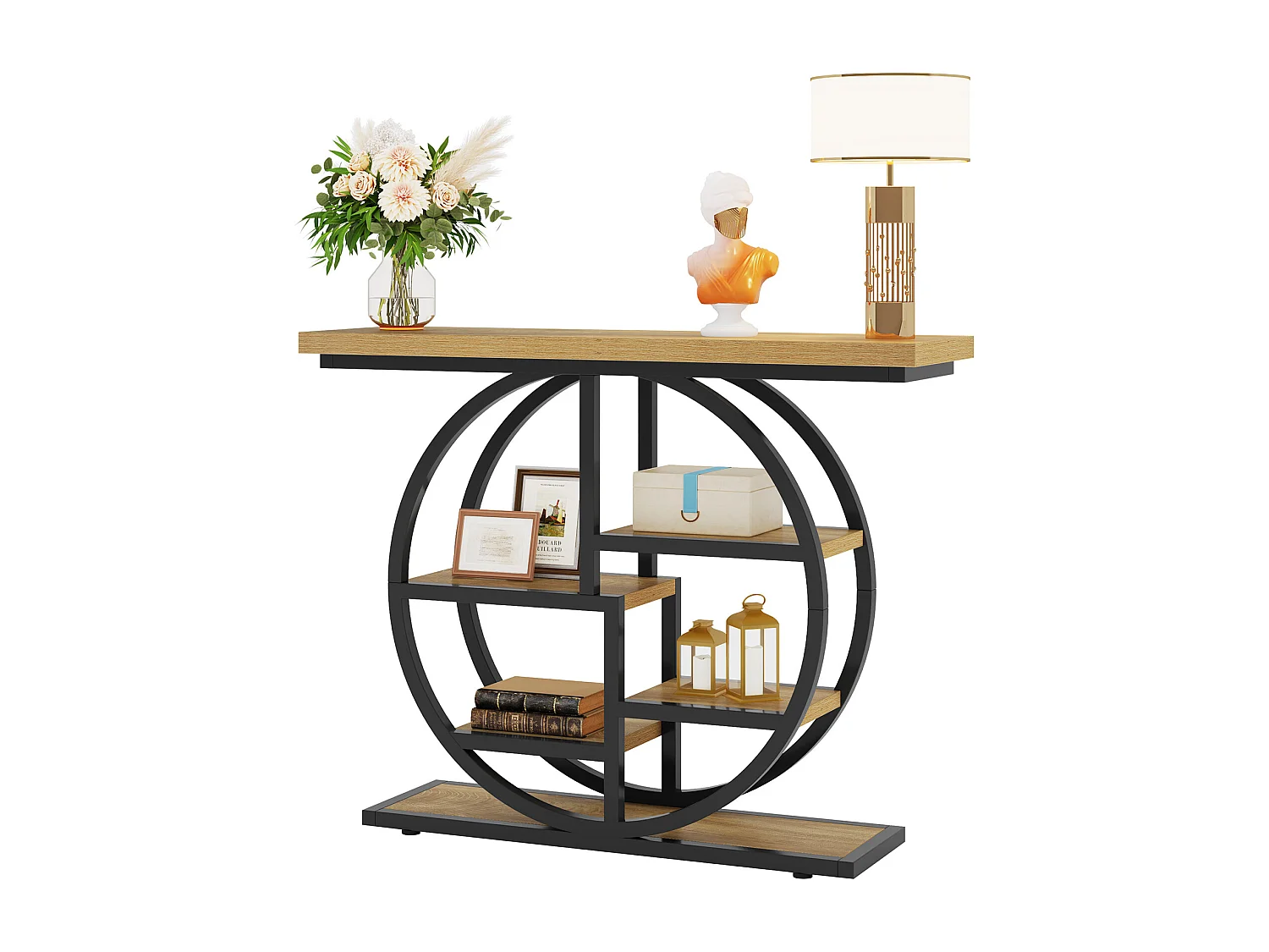 Konsole 105 cm, industrielle 6-stufige Garderobentafel mit kreisförmiger Basis, schmale Akzenttafel