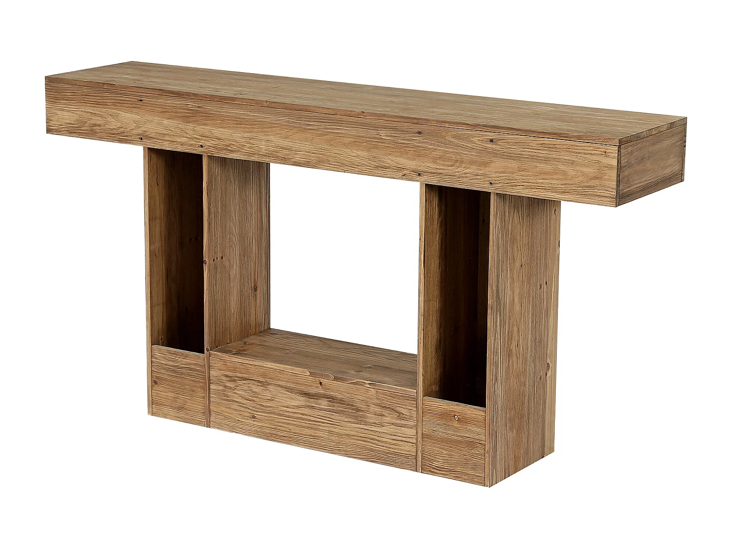 Console en bois massif, 160 cm, style ferme, avec étagère de rangement ouverte.