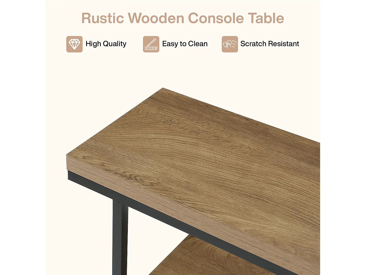 Console industrielle, table d'appoint à 4 niveaux avec étagères ouvertes et structure métallique, table d'entrée rustique