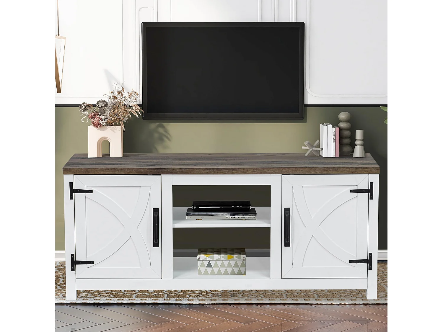 Parrot Uncle TV-Schrank für Fernseher bis 75 Zoll, MDF, Schwarz , mit 6 offenen Fächern und Farbwechselnde LED-Leiste, 168 x 42 x 56 cm, 54 kg Tragkra