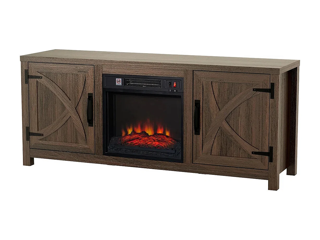 Parrot Uncle TV-Schrank Braun mit Elektrokamin 58" (147cm) | 3-in-1 Media Center + 18" Kamin | Eiche rustikal & Stauraum