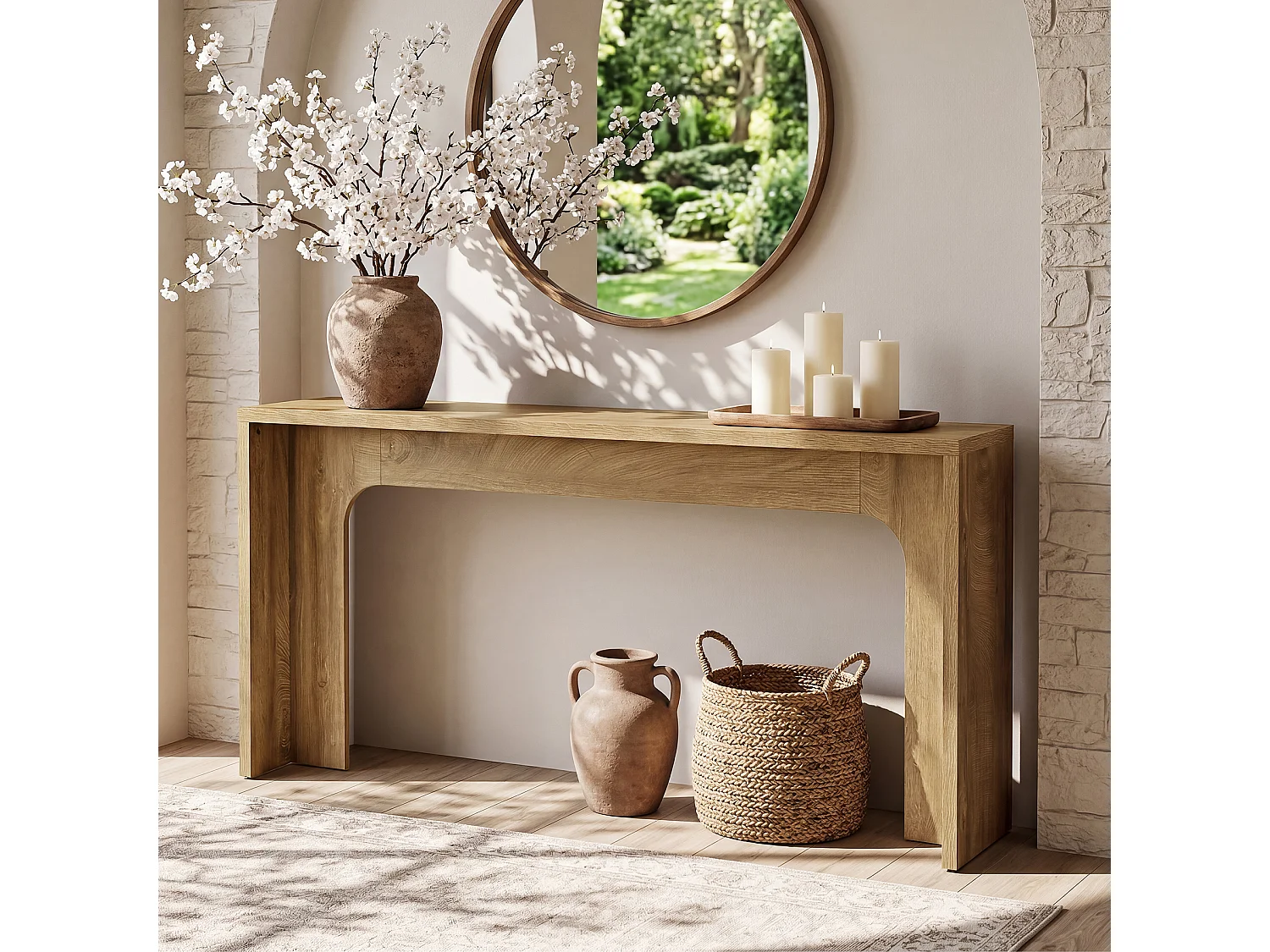 Console étroite de 160 cm, table d'entrée moderne et minimaliste avec base robuste