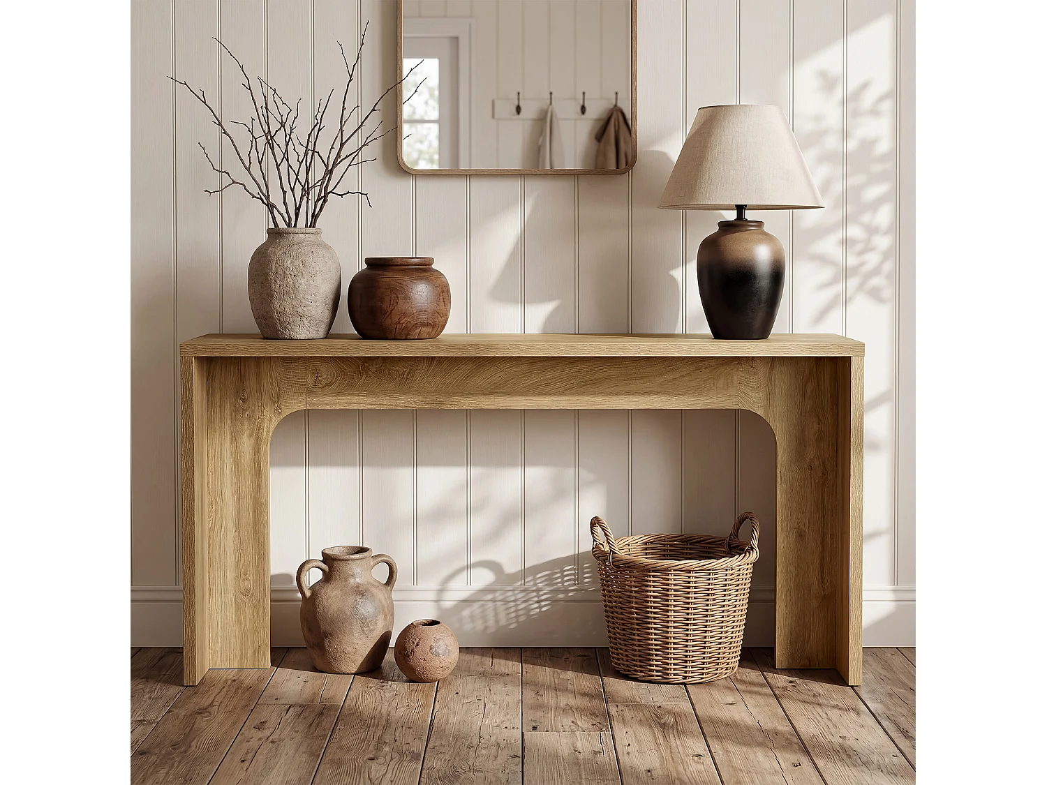 Console étroite de 160 cm, table d'entrée moderne et minimaliste avec base robuste