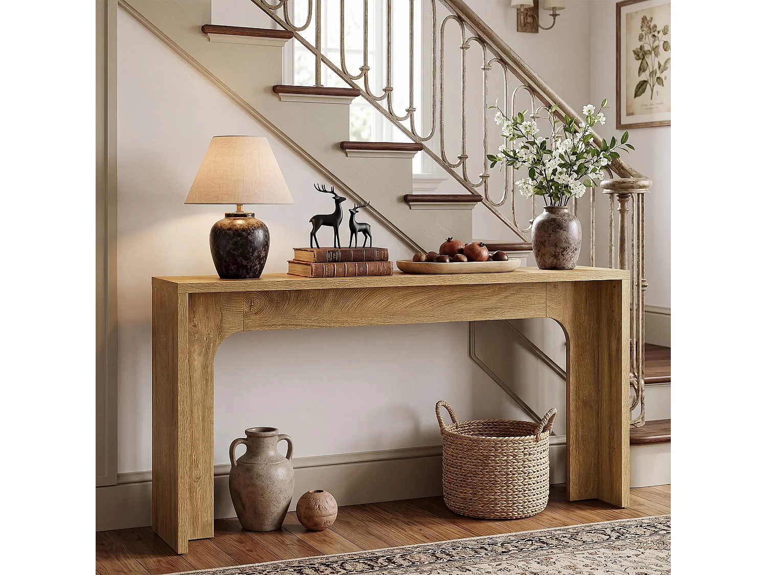 Console étroite de 160 cm, table d'entrée moderne et minimaliste avec base robuste