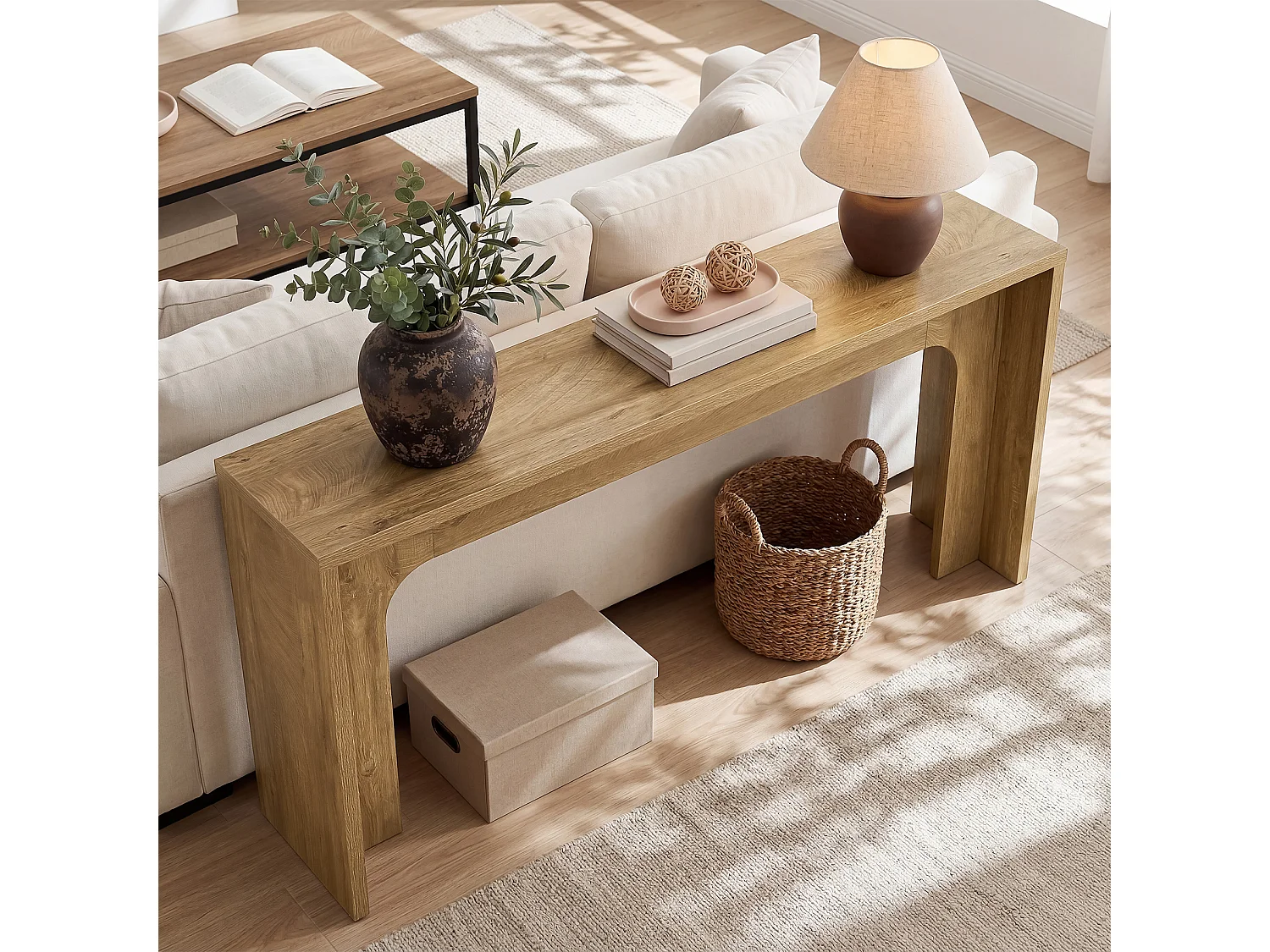 Console étroite de 160 cm, table d'entrée moderne et minimaliste avec base robuste