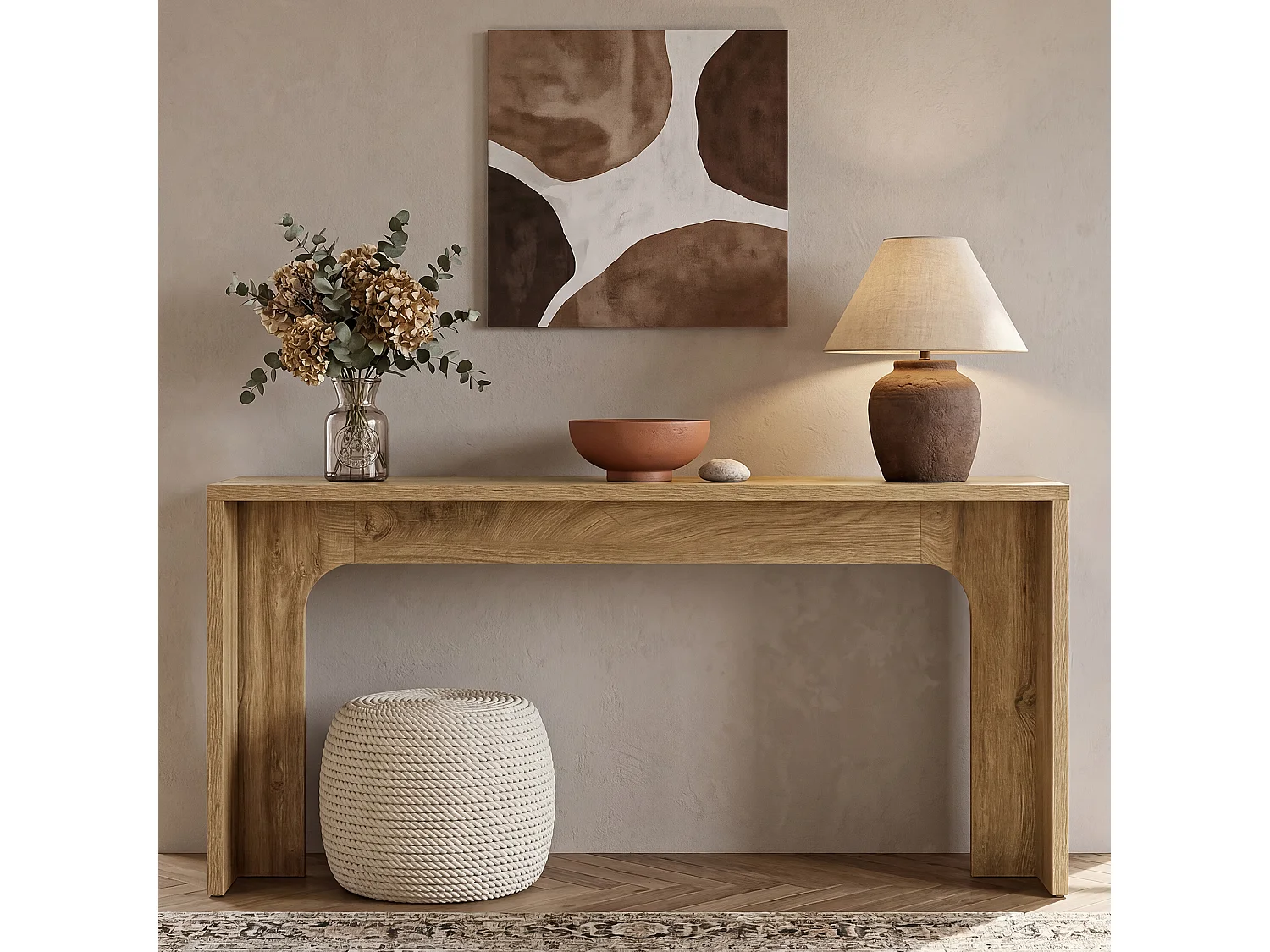 Console étroite de 160 cm, table d'entrée moderne et minimaliste avec base robuste