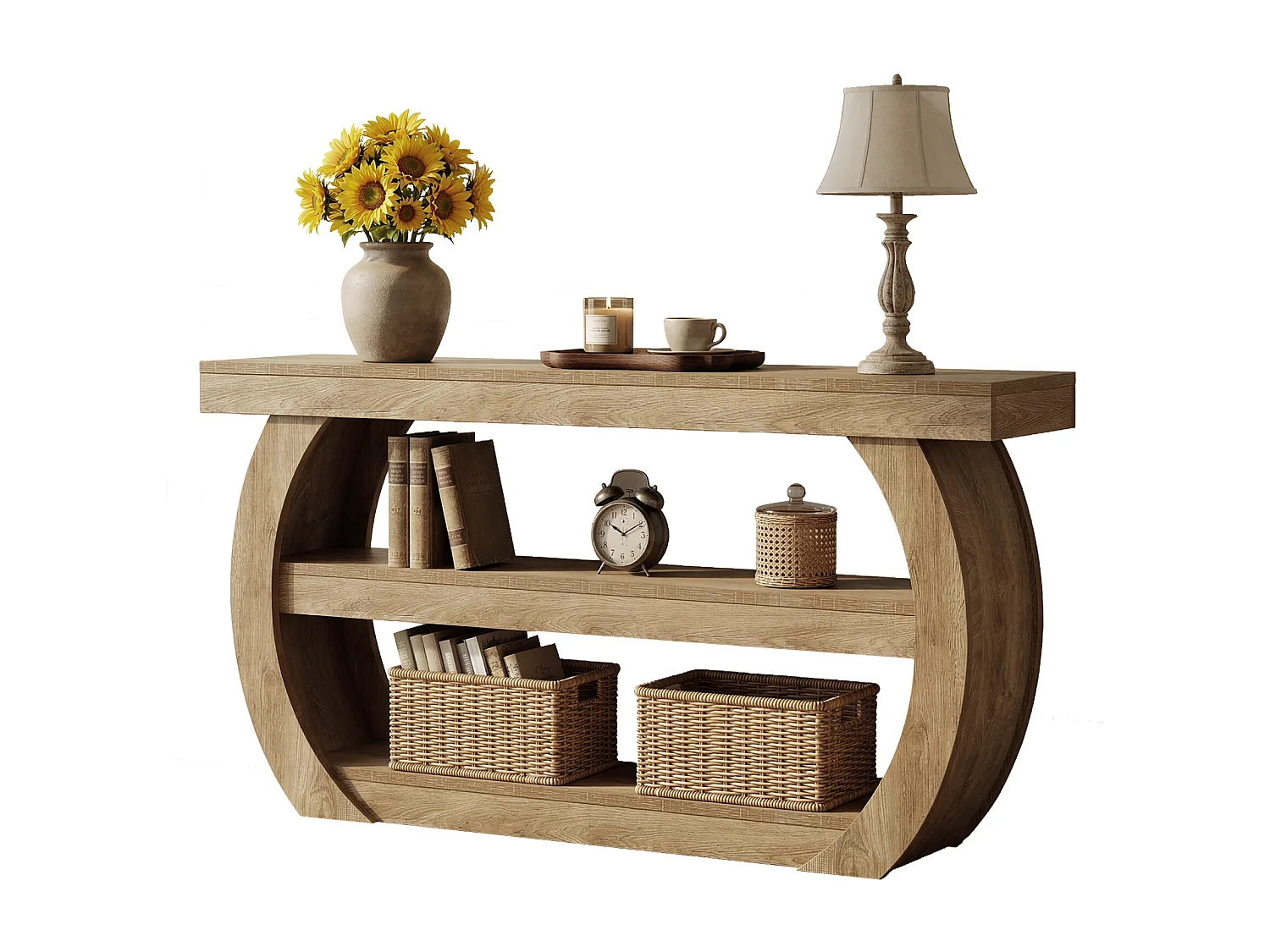 Console de 160 cm, table d'entrée à 3 niveaux avec étagères de rangement, style industriel