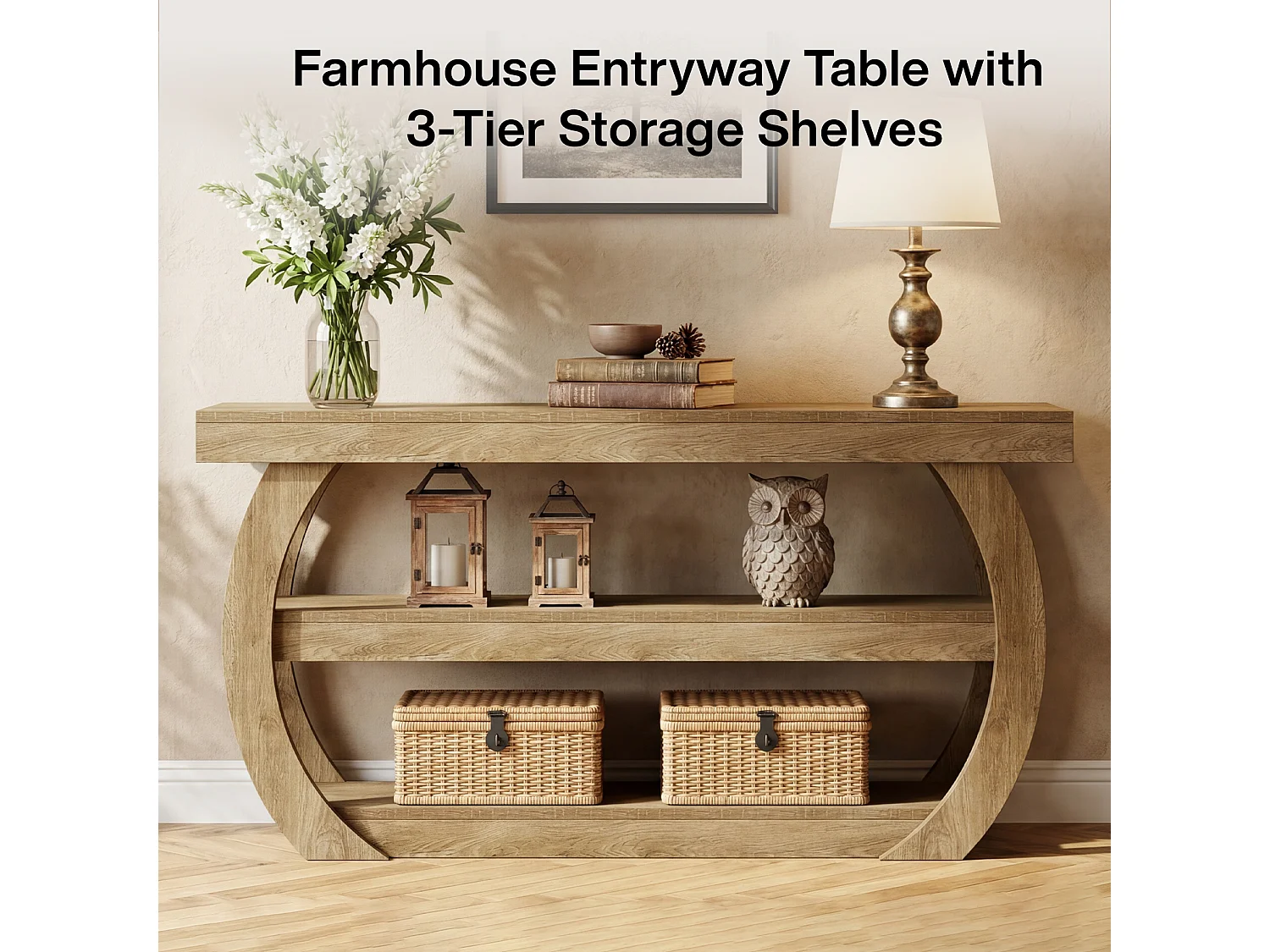 Console de 160 cm, table d'entrée à 3 niveaux avec étagères de rangement, style industriel