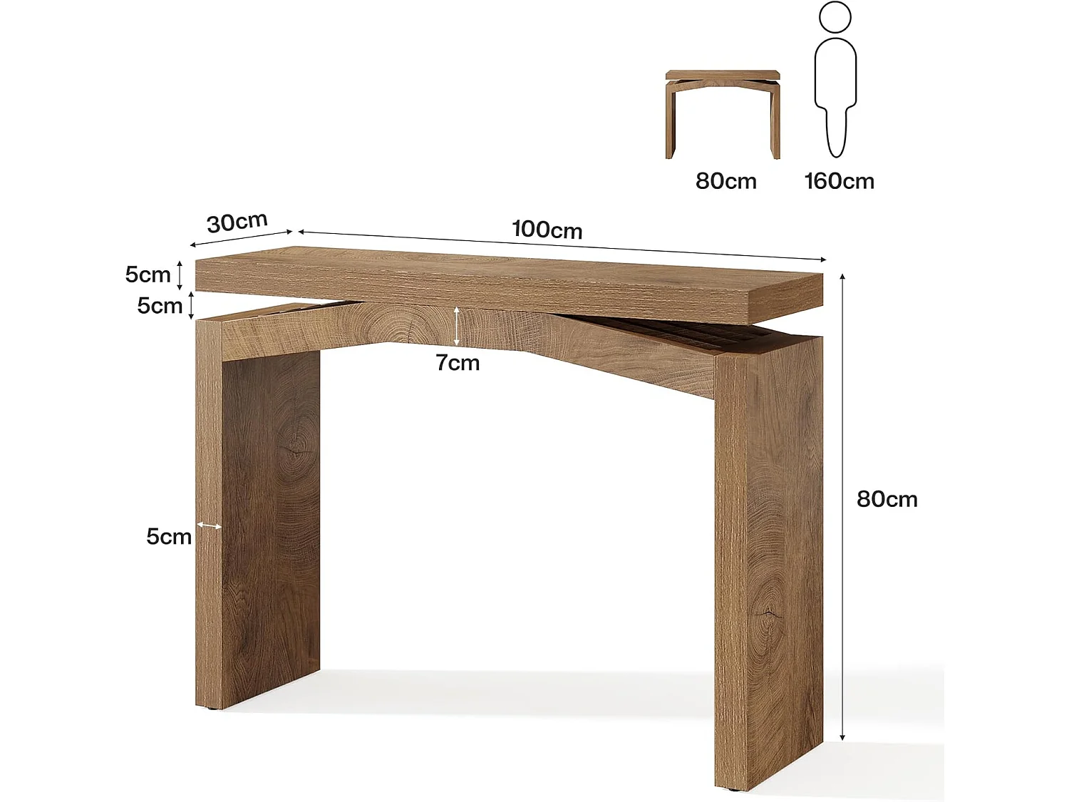 Console de 100 cm pour entrée, console de style campagnard à placer derrière un canapé, petite table d'entrée
