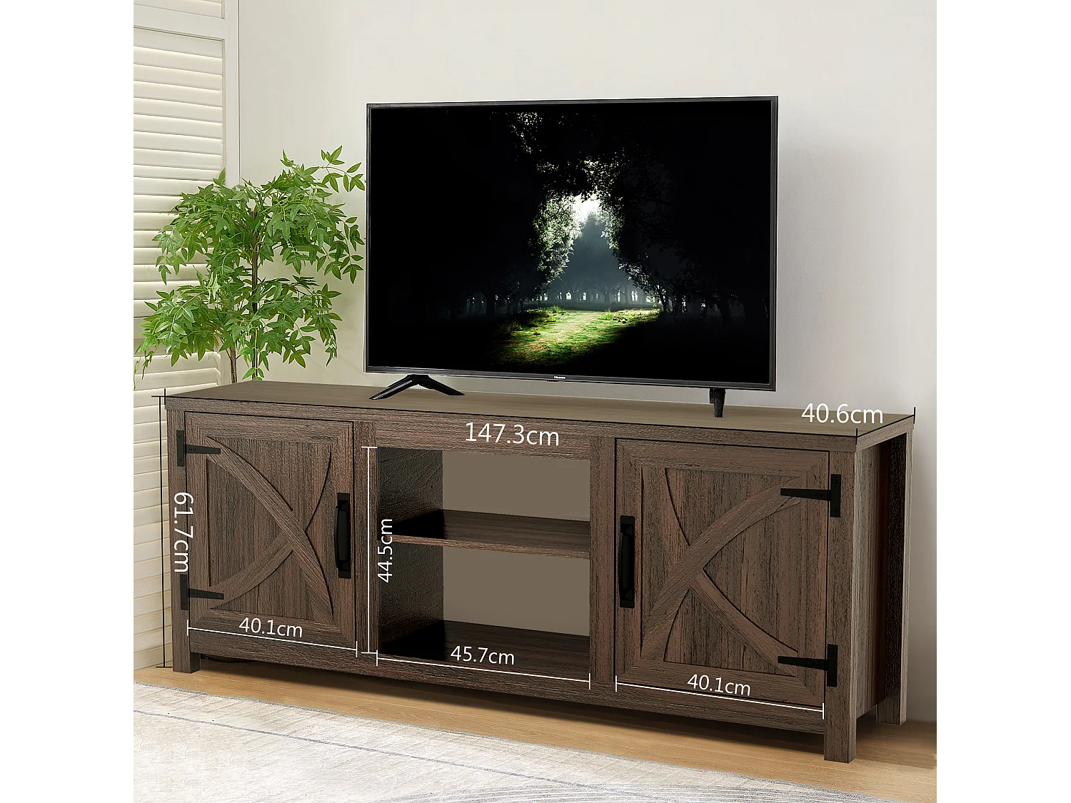 Parrot Uncle TV-Schrank für Fernseher bis 65 Zoll, MDF, Brauner , mit 2 offenen Fächern und 2 Tür, 147 x 41 x 62 cm, 54 kg Tragkraft