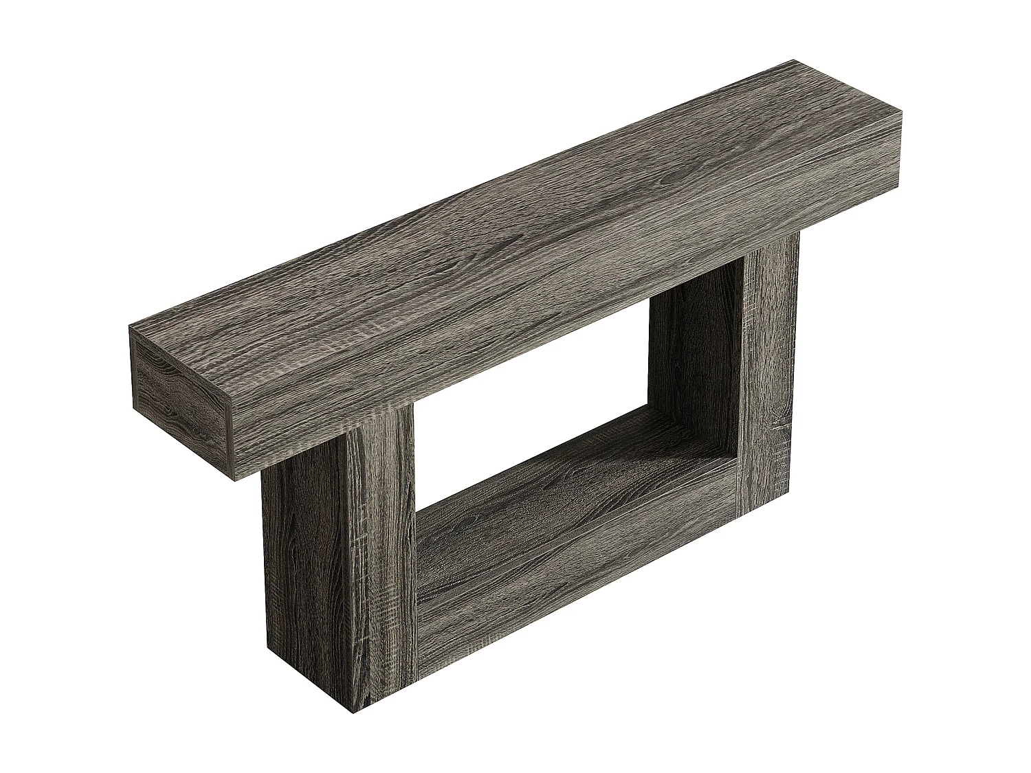 Console de 160 cm, style campagnard, à deux niveaux, avec piètement en U, grise