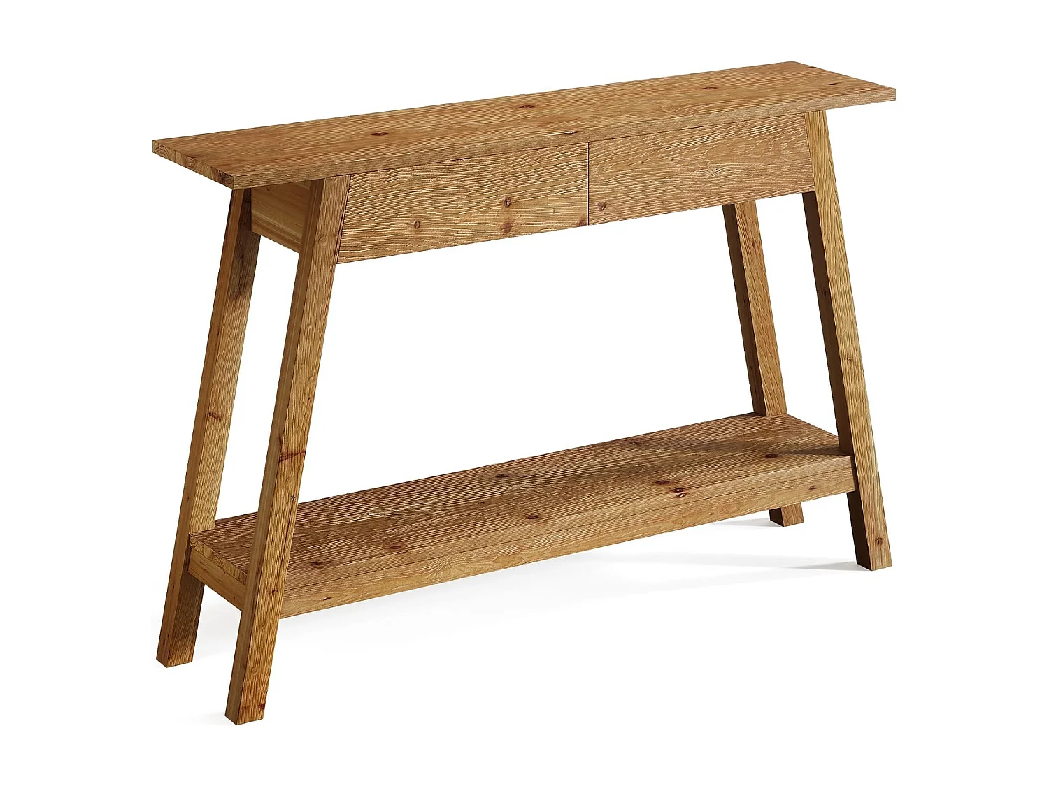 Console en bois massif de 110 cm, table d'entrée avec 2 tiroirs et 2 niveaux.