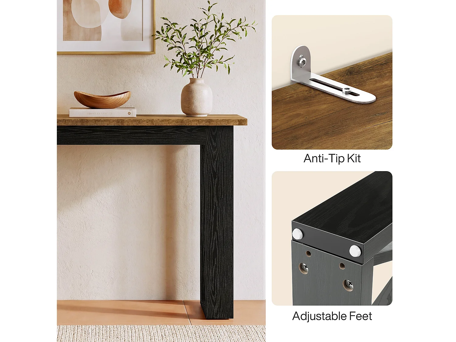105 cm Konsole, schmale Landhaus-Sofatabelle hinter der Couch, Akzenttabelle mit X-förmigen Beinen