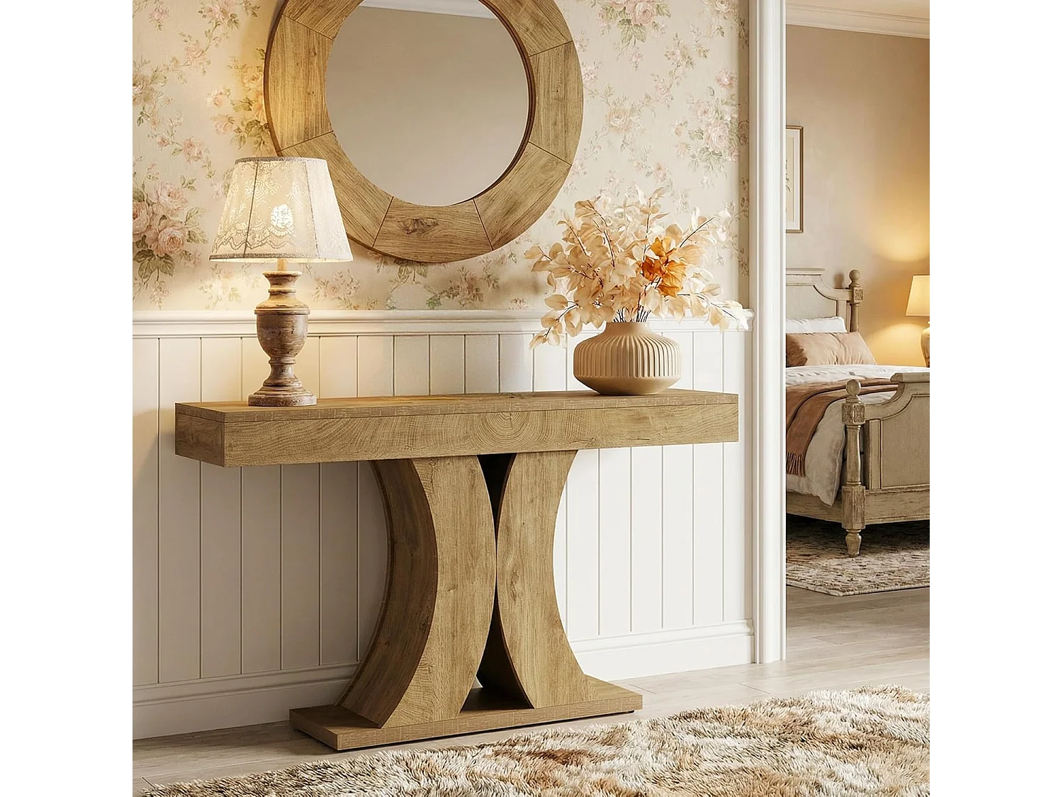 150 cm hohe Farmhaus-Konsolentafel, schmale Holzsofa-Eingangstafel hinter der Couch