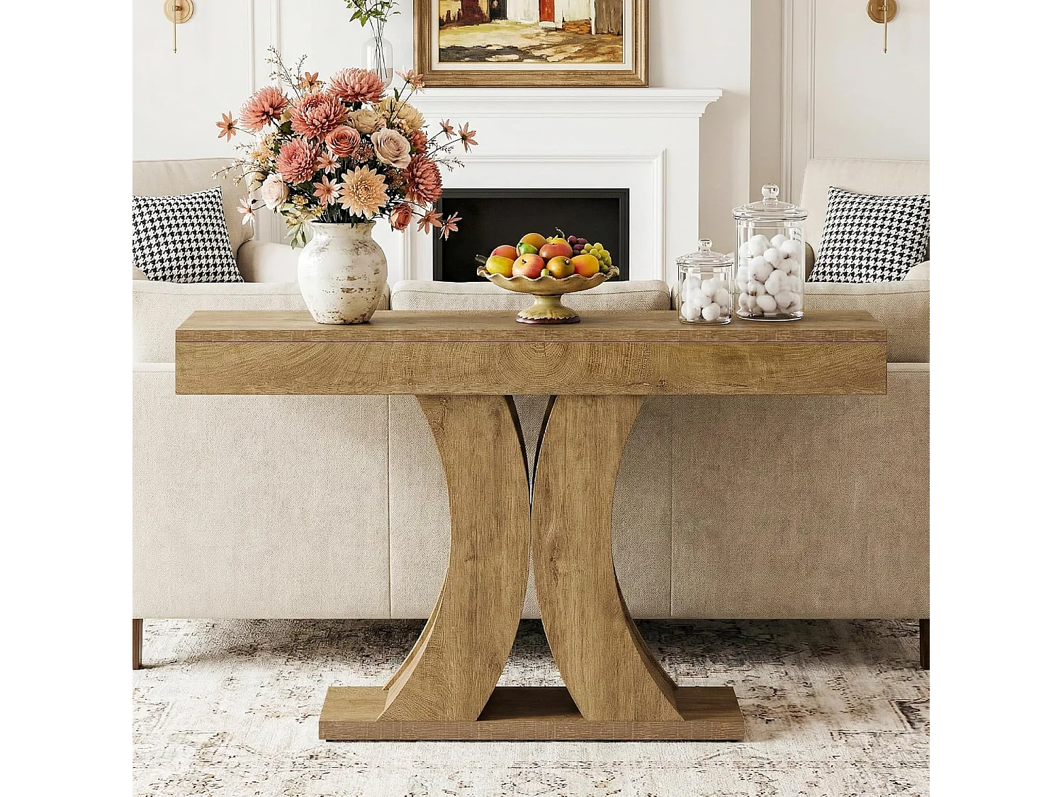 150 cm hohe Farmhaus-Konsolentafel, schmale Holzsofa-Eingangstafel hinter der Couch