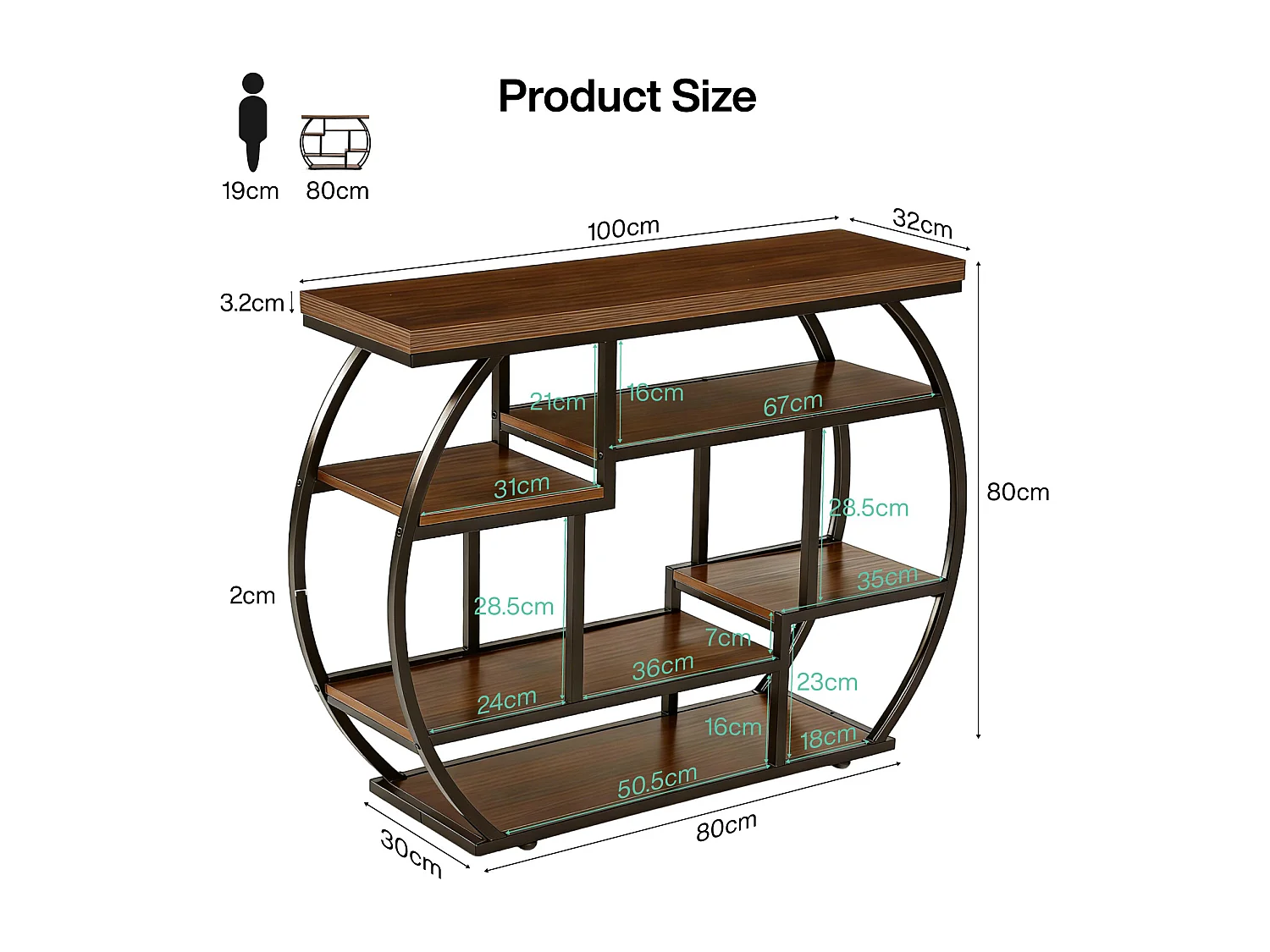 Console de 100 cm, table d'entrée de style industriel avec étagères de rangement, petite table d'appoint étroite avec structure en métal