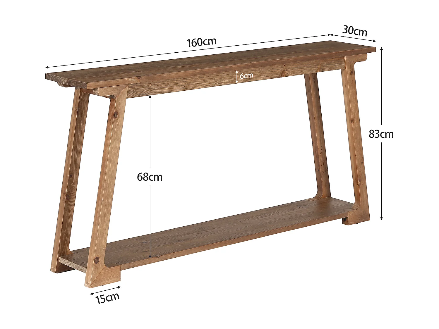 160 cm langer Konsole, 2-stufiger Massivholzmöbel-Sofa-Tisch mit Stauraum, schmaler Akzentmöbel hinter der Couch für Wohnzimmer, Flur