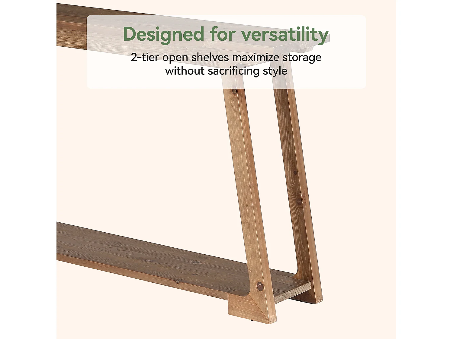 160 cm langer Konsole, 2-stufiger Massivholzmöbel-Sofa-Tisch mit Stauraum, schmaler Akzentmöbel hinter der Couch für Wohnzimmer, Flur