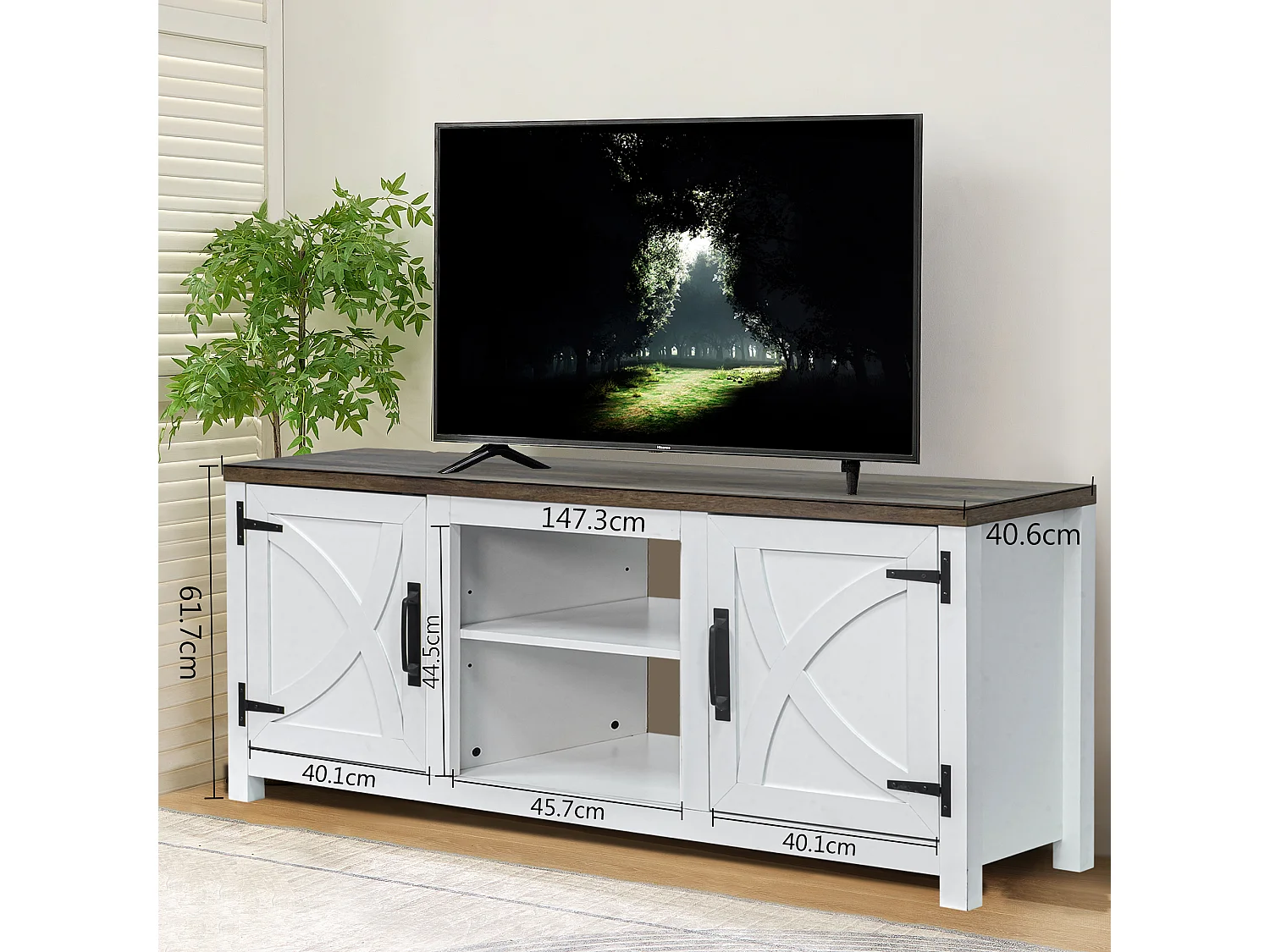 Parrot Uncle TV-Schrank für Fernseher bis 65 Zoll, MDF, Weiß , mit 2 offenen Fächern und 2 Tür, 147 x 41 x 62 cm, 54 kg Tragkraft