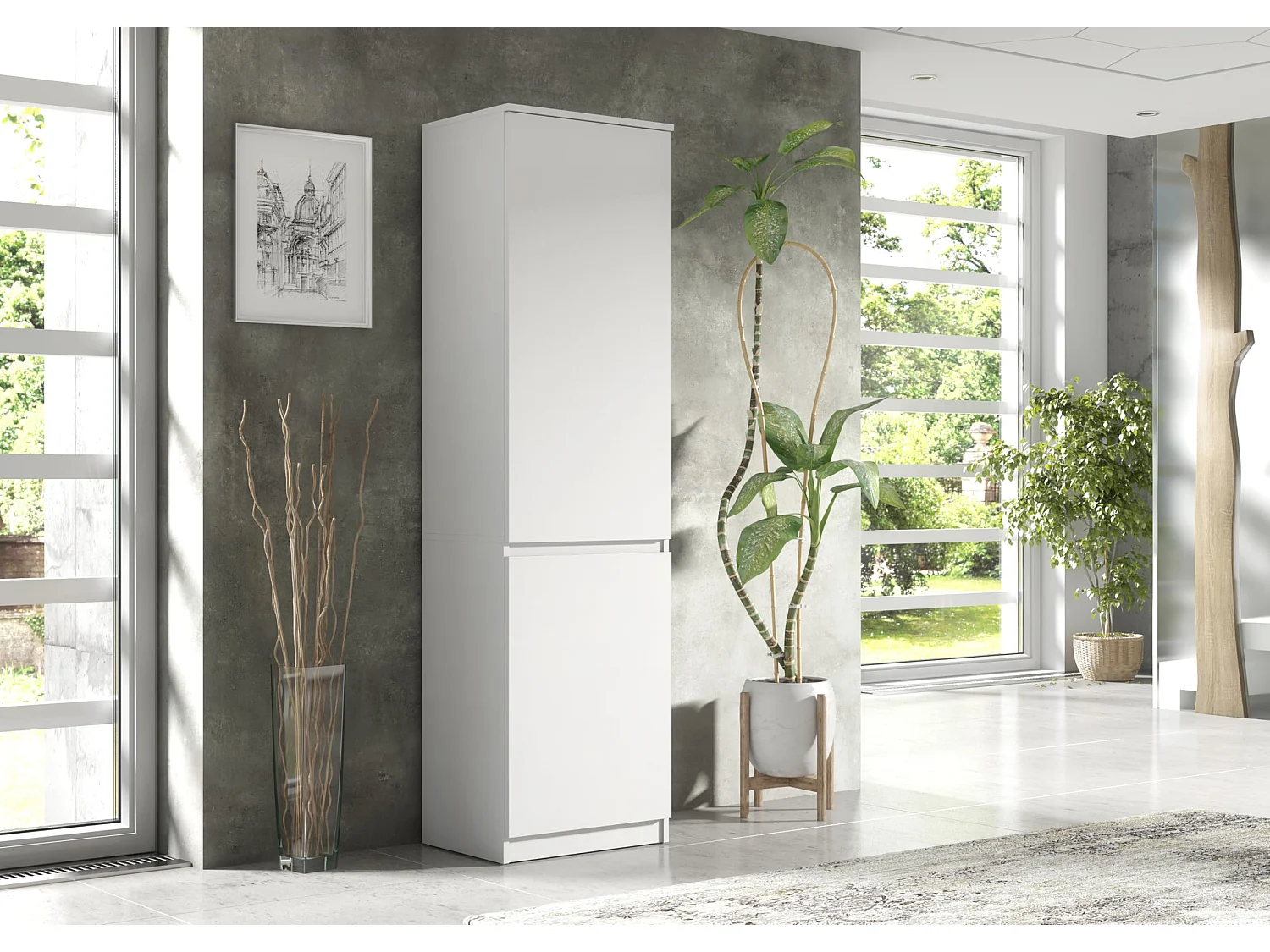 Hoher weißer Schuhschrank, 180 cm – Schmaler Aufbewahrungsschrank mit 2 Türen und Einlegeböden, moderner, platzsparender Flurschrank, 50 x 39 x 180 cm