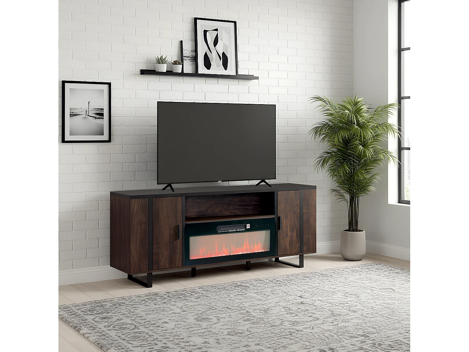 Parrot Uncle 183cm breiter TV-Ständer mit elektrischem Kamin, realistischem Flammeneffekt, einstellbarer Temperatur und Timer