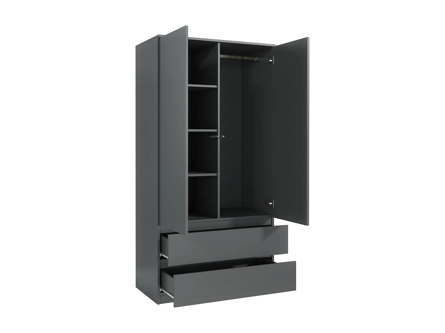 Schlafzimmerschrank Anthrazit 180 cm – begehbarer Kleiderschrank mit Kleiderstange und 2 Schubladen, Aufbewahrungsmöbel mit einer Breite 180 x 90 x 50 cm