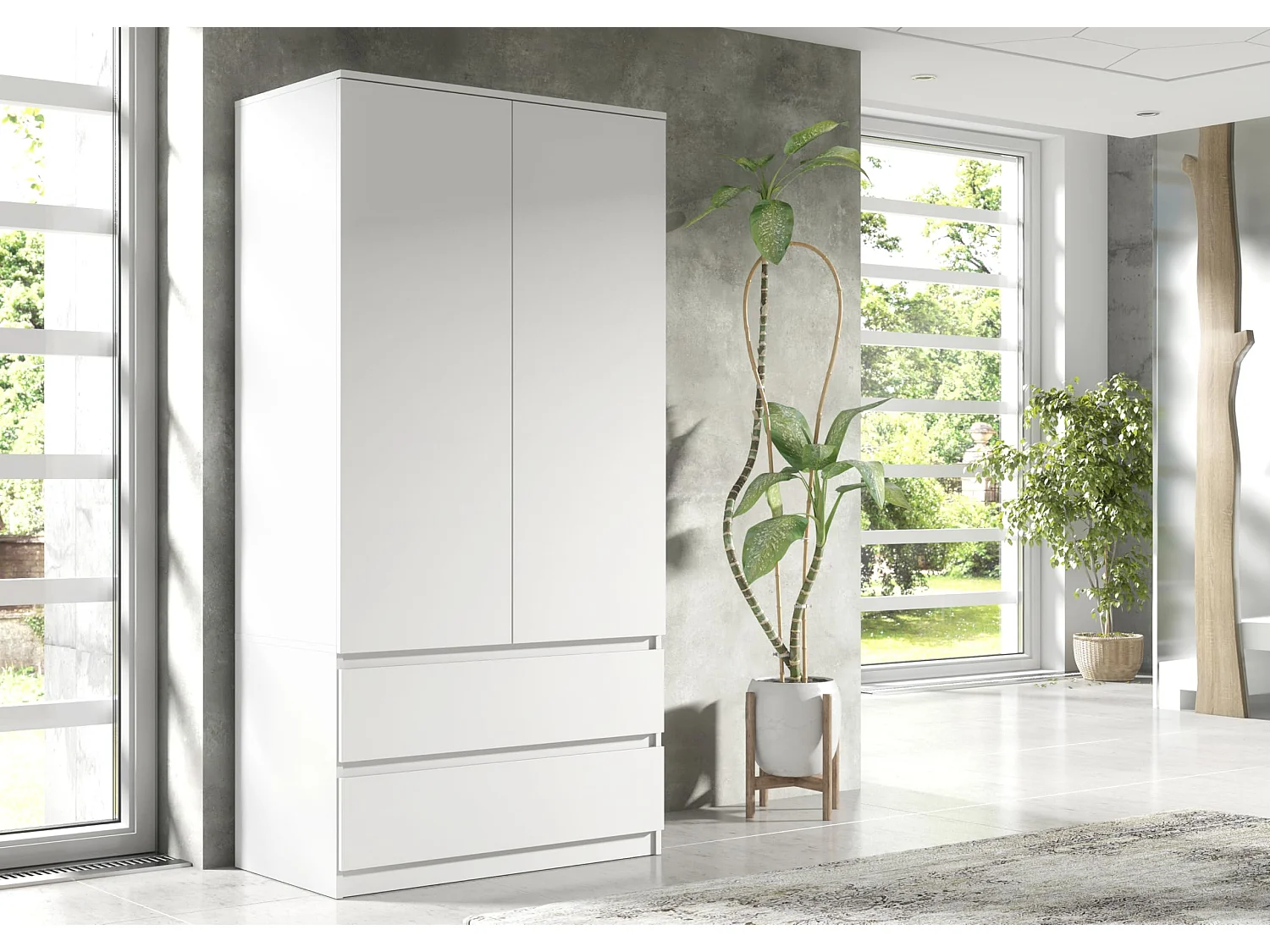 Schlafzimmerschrank Anthrazit 180 cm – begehbarer Kleiderschrank mit Kleiderstange und 2 Schubladen, Aufbewahrungsmöbel mit einer Breite 180 x 90 x 50 cm