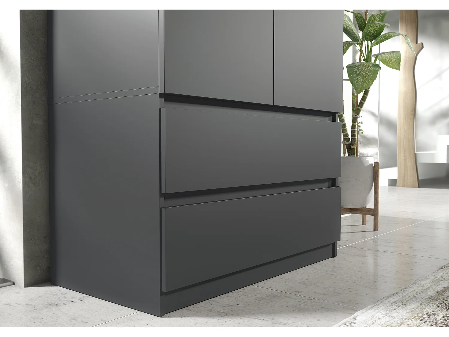 Schlafzimmerschrank Anthrazit 180 cm – begehbarer Kleiderschrank mit Kleiderstange und 2 Schubladen, Aufbewahrungsmöbel mit einer Breite 180 x 90 x 50 cm