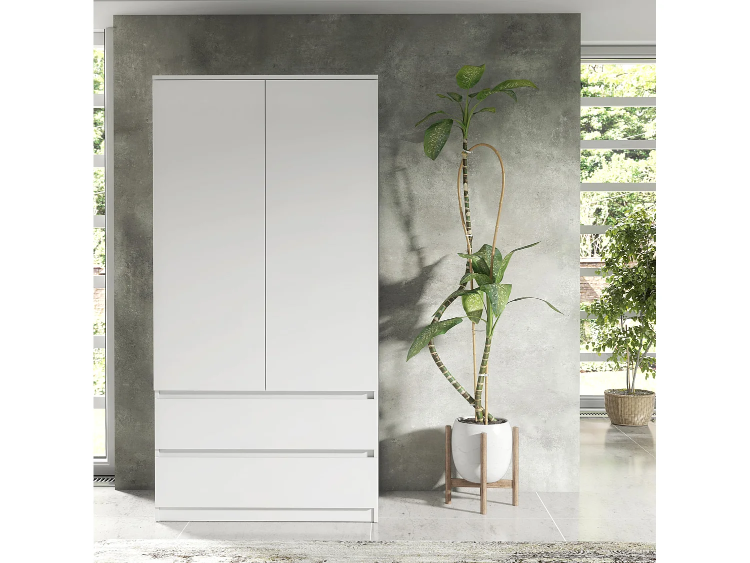 Kleiderschrank für das Schlafzimmer, 180 cm – Kleiderschrank mit Kleiderstange und 2 Schubladen, Aufbewahrungsmöbel für das Elternschlafzimmer  180 x 90 x 50 cm