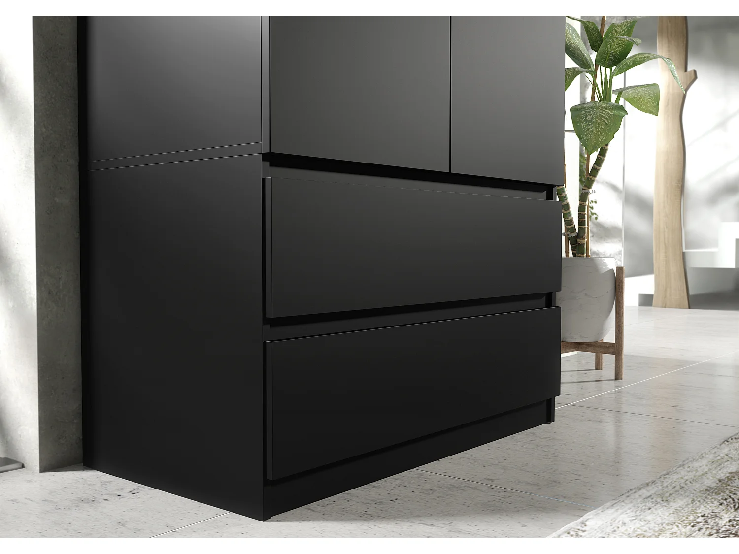 Armoire de Chambre Noir 180 cm – Dressing avec Penderie et 2 Tiroirs, Meuble de Rangement pour Chambre Adulte, Largeur 90 cm, Placard Moderne 180x90x50 cm
