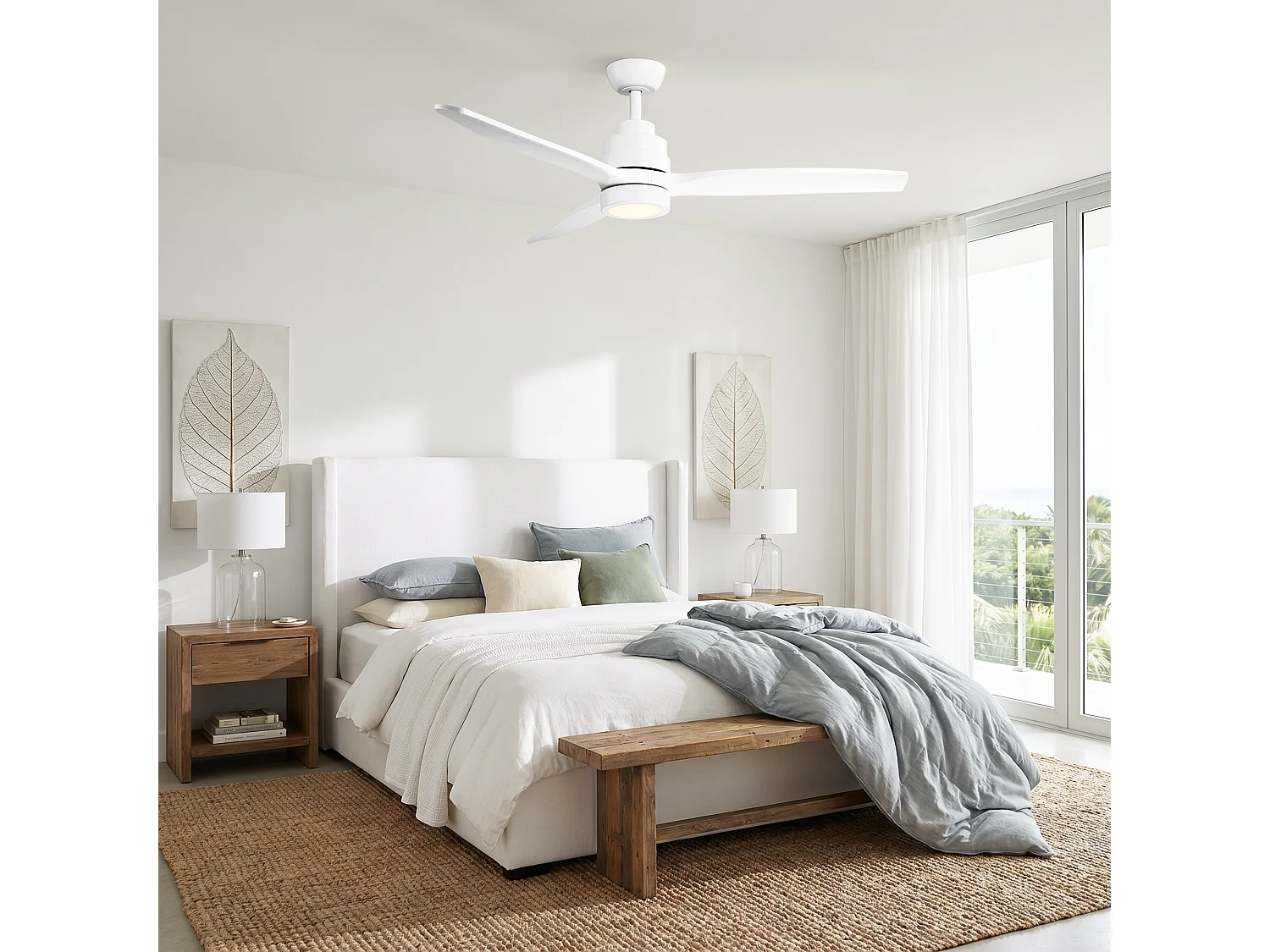 Parrot Uncle Deckenventilator mit LED-Licht, 132 cm, DC-Motor, 6 Geschwindigkeiten, Pendelstab, leise, inkl. Fernbedienung, mattweiß
